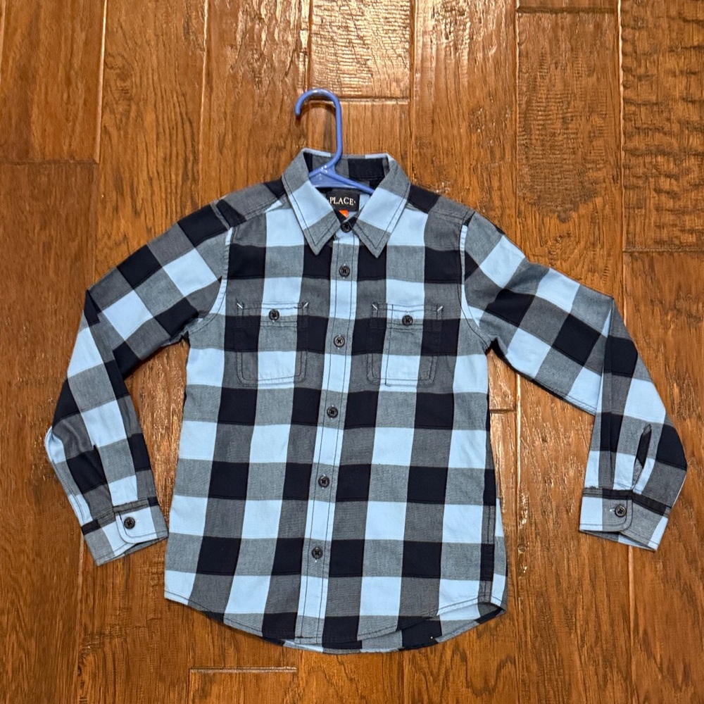 Place Boys 7/8  Navy Blue/Light Blue Checkered Shirt